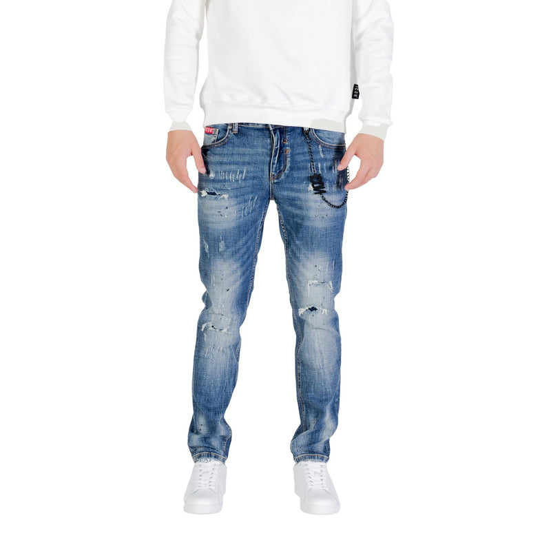 Blaue Distressed Cotton Stretch Jeans für Männer