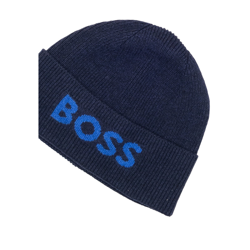 Boss Blau Bedruckte Wollmischung Mütze für Männer