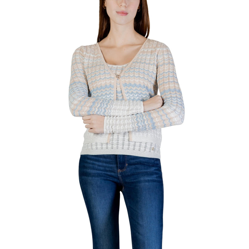 Guess Damen Beige Langarm-Knopf-V-Ausschnitt-Cardigan