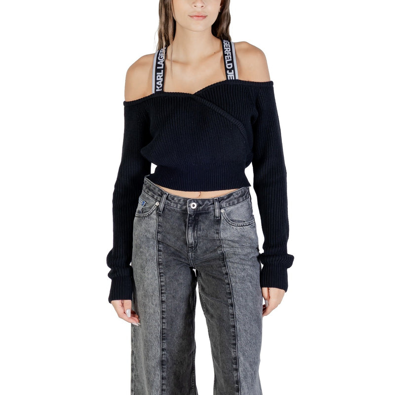 Karl Lagerfeld Jeans Damen Lang Schwarz Baumwolle Wolle Strickpullover
