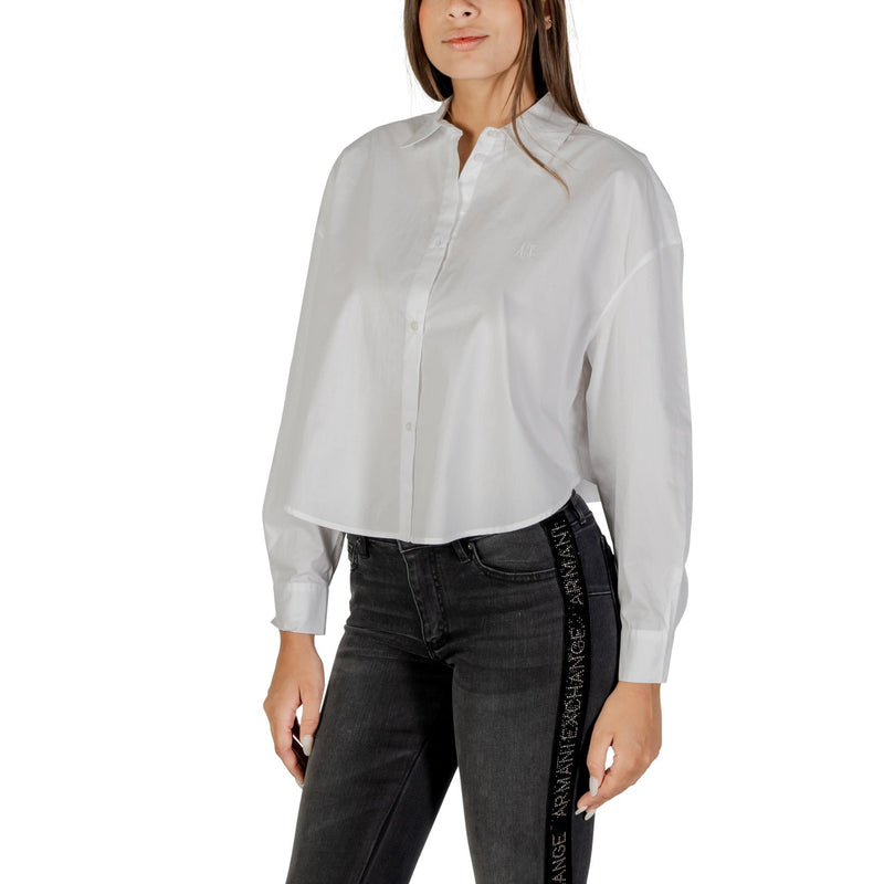 Armani Exchange Damen Weißes Langarmhemd mit Knopfleiste aus Baumwolle
