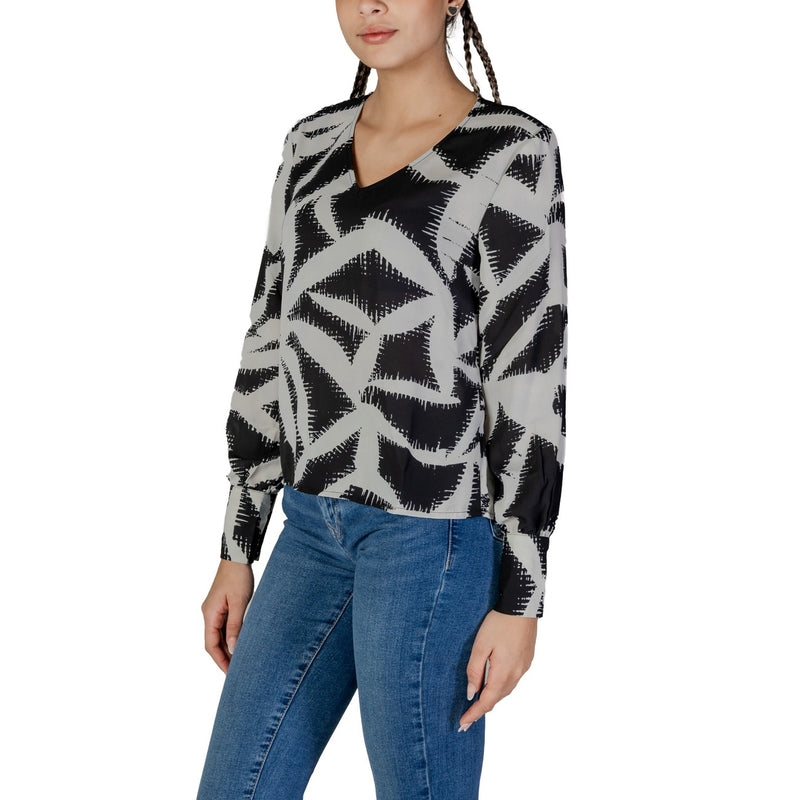 Jacqueline De Yong Schwarze Langarm-V-Ausschnitt-Polyester-Bluse
