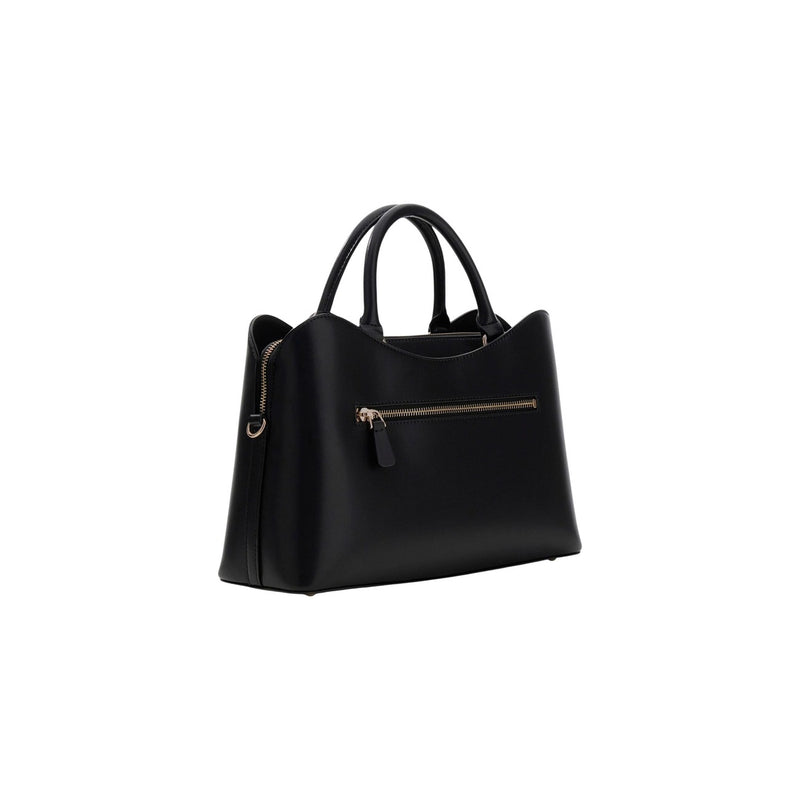 Raten Sie: Schwarze Handtasche mit Schultergurt und Taschen