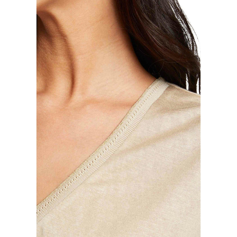 Morgan De Toi Beige Kurzarm-V-Ausschnitt-Bluse