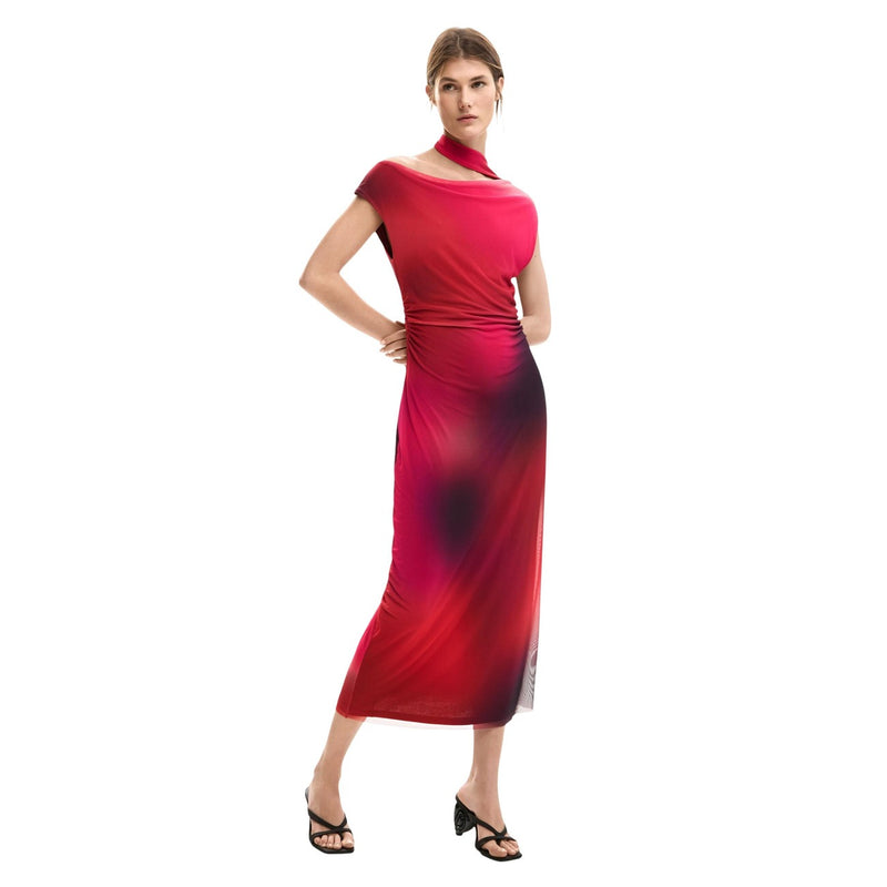 Desigual Fuchsia Ärmelloses Boot-Ausschnitt-Kleid für Damen