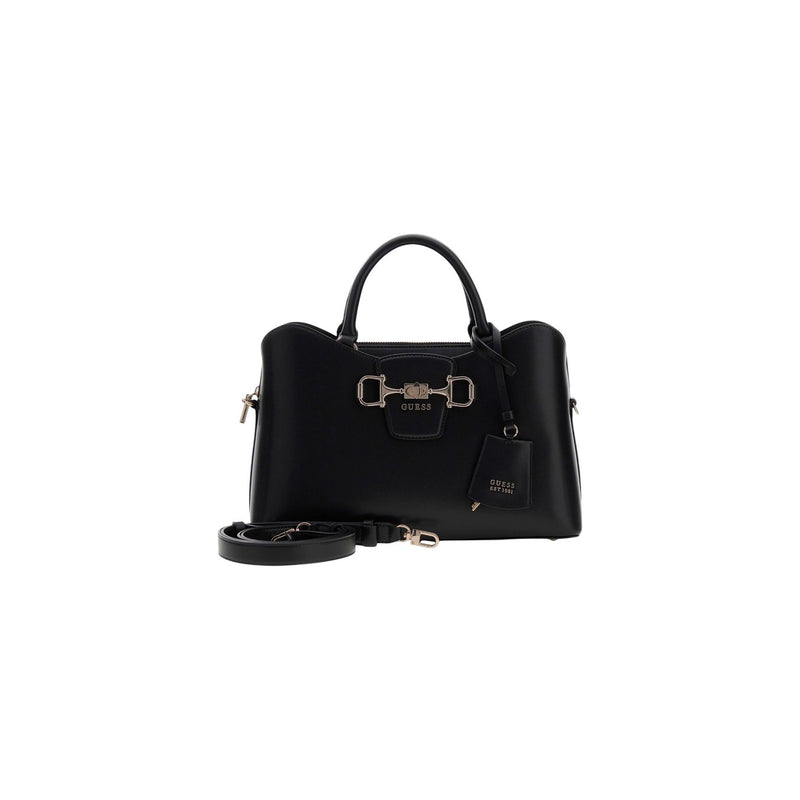 Raten Sie: Schwarze Handtasche mit Schultergurt und Taschen