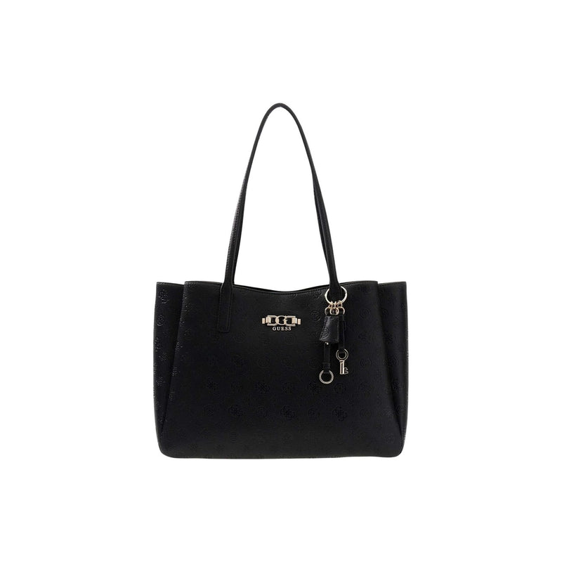 Raten Sie: Schwarze Polyurethan-Handtasche mit mehreren Taschen