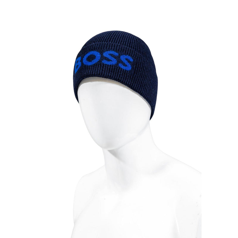 Boss Blau Bedruckte Wollmischung Mütze für Männer