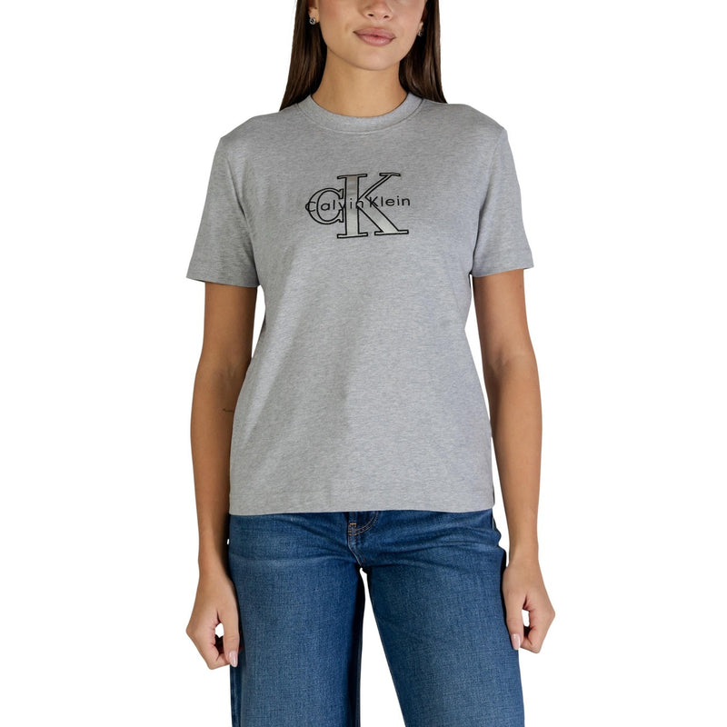 Calvin Klein Jeans Damen T-Shirt aus Baumwolle mit grauem Aufdruck