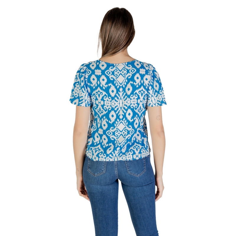 Vero Moda Hellblaue bedruckte Viskose-Blusen mit kurzen Ärmeln