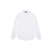 White cotton linen long-sleeve shirt with classic collar and buttoned cuffs for Men